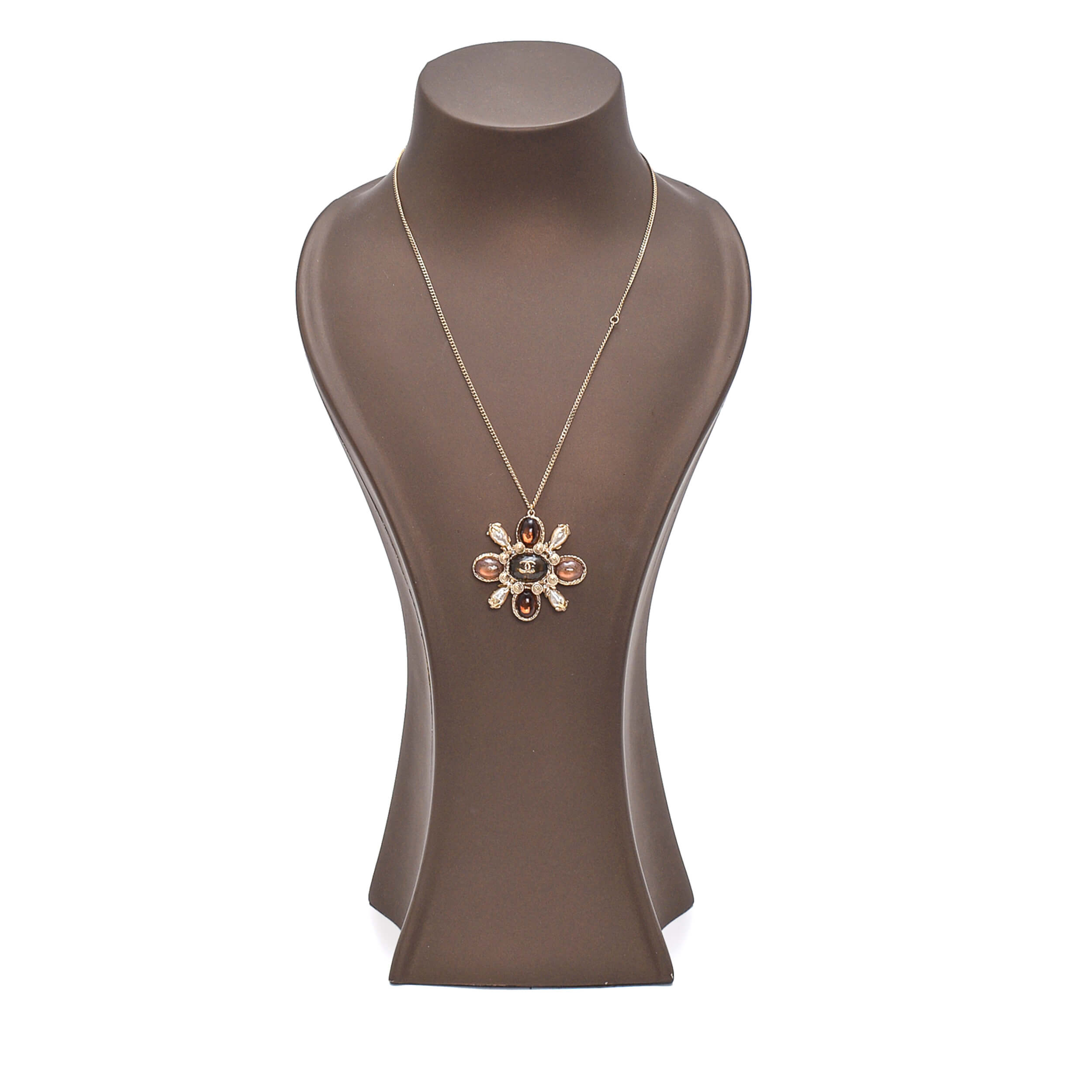 Chanel - Gold Tone Camellia CC Necklace